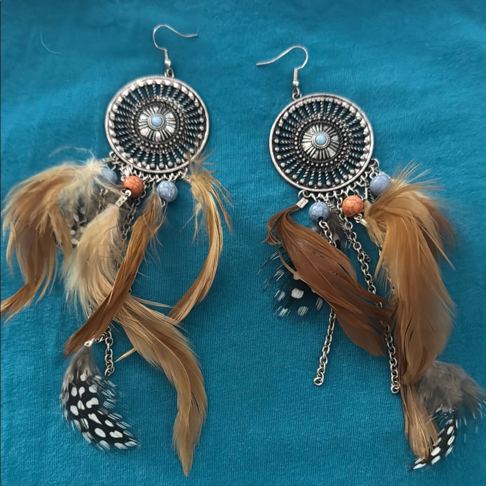 Bohemian Feather Dreamcatcher Earrings